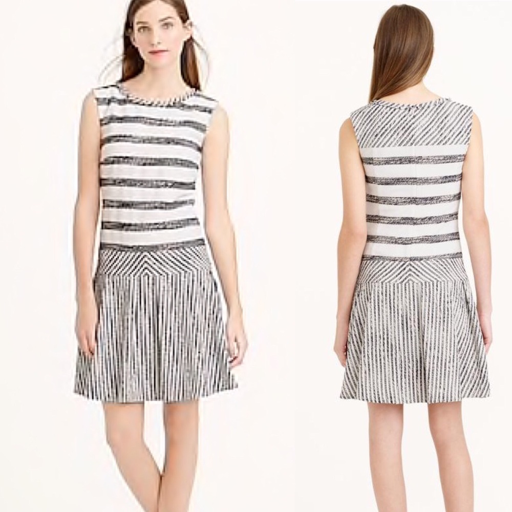 J. Crew Tweed Stripe Drop Waist Dress